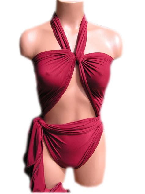 Medium Bathing Suit Wrap Around Swimsuit Solid Wine On Luulla