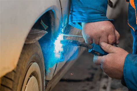 Welding And Metal Works Repair Of The Car Body Stock Image Image Of