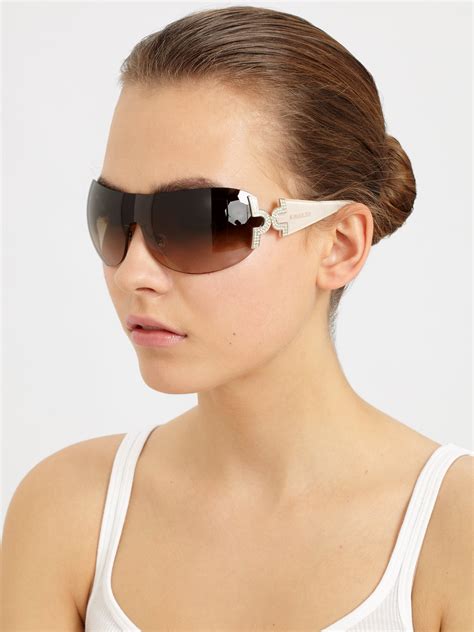 Bvlgari Embellished Wrap Shield Sunglasses In Metallic Lyst