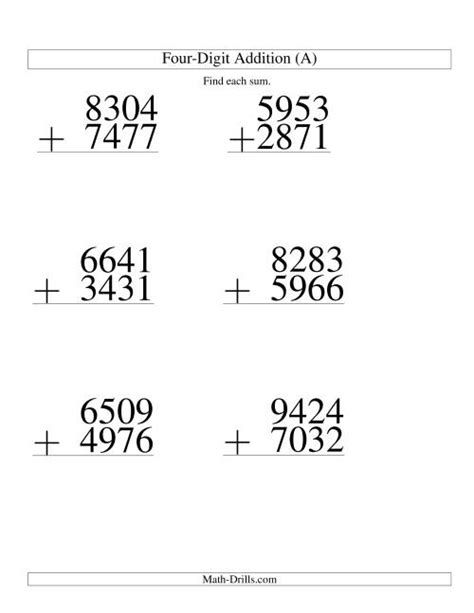 4 Digit Addition Worksheets