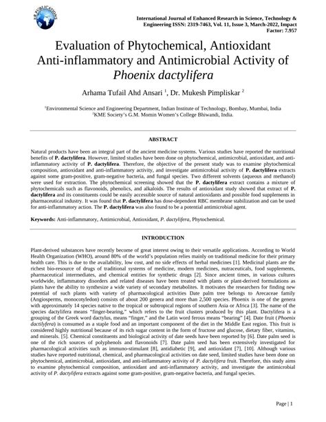 pdf evaluation of phytochemical antioxidant anti inflammatory and antimicrobial activity of