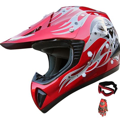Atv Motocross Helmet Dirt Bike Motorcycle A81 Red Glovesgoggles L