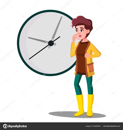 late girl fright looking at the clock vector isolated illustration — stock vector