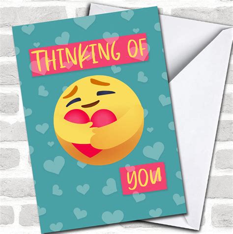 Emoji Hugging A Heart Thinking Of You Sympathy Personalized Card Red Heart Print