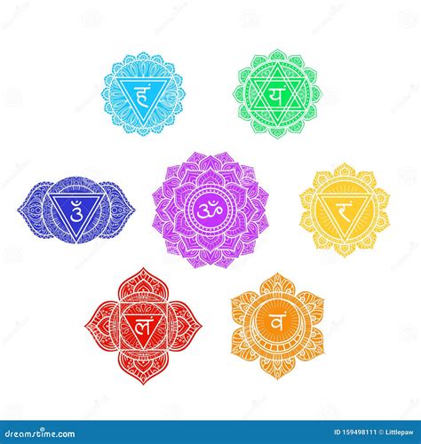 Seven Human Chakras Symbols Set Colorful Icons Stock Vector