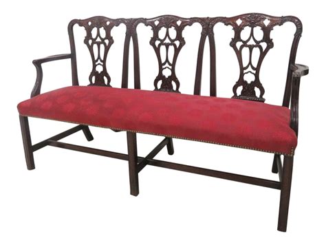 Chippendale Style Carved Mahogany Settee On Hall Bench