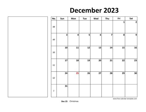 Printable December 2023 Calendar Box And Lines For Notes Free