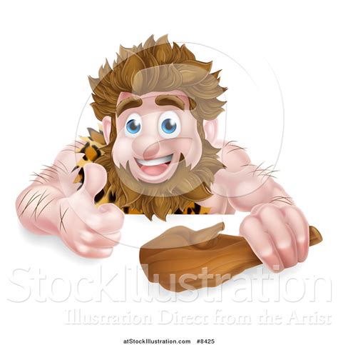 Vector Illustration Of A Cartoon Muscular Happy Caveman Holding A Club