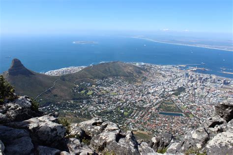 View Over Cape Town With Lions Head From Table Mountain South Africa