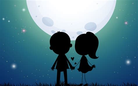 Download Wallpapers Lovers Silhouette Night Moon Couple Silhouette