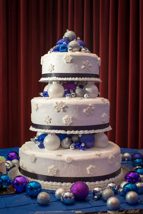 Our Winter Christmas Wedding Cake With Blue Silver And Purple