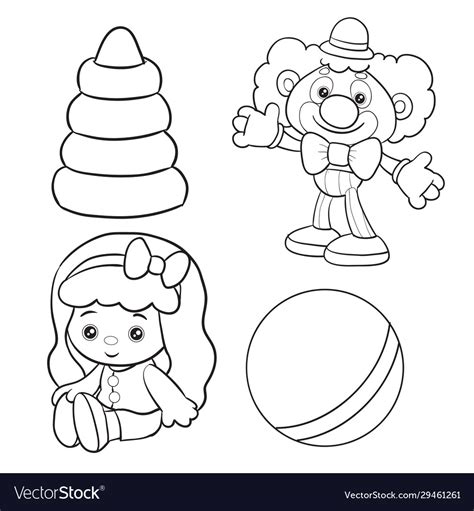 Set Toys For Children Outline Drawing Royalty Free Vector