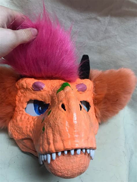 Orange Premade Furry Dino Mask With Dinosaur Tail Fursuit For Etsy