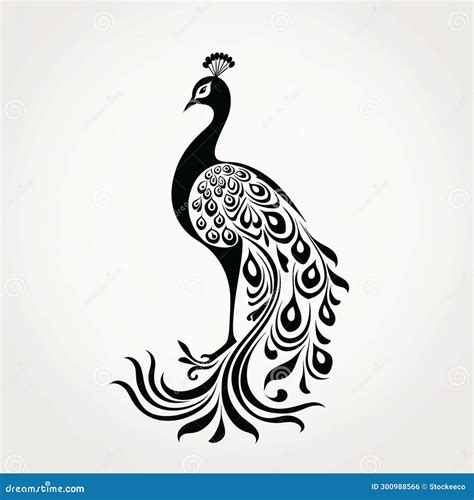 Elegant Peacock Silhouette Tattoo Inspired Art Deco Asian Baroque Stock