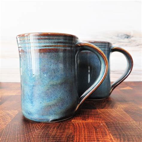 blue ceramic mugs set of 2 twilight blue 14oz coffee mugs hand thrown pottery coffee mugs