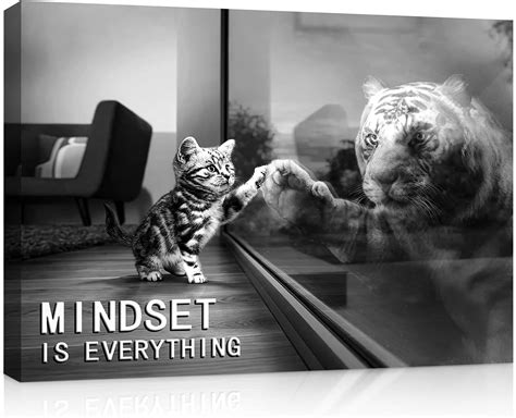 Inspirational Wall Art Mindset Is Everything Decor Canvas Tiger Cat