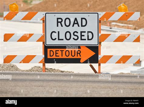 Road Closed Detour Barrier Sign Stock Photo Alamy
