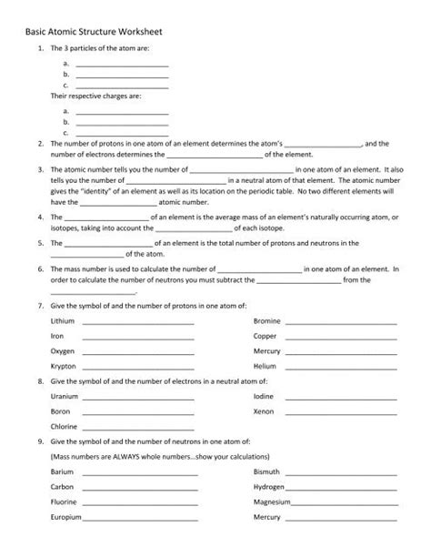 Look up chemical element names, symbols, atomic masses and other properties, visualize trends, or even test your elements knowledge by playing a periodic table game! Basic Atomic Structure Worksheet Answer Key / Atoms And ...