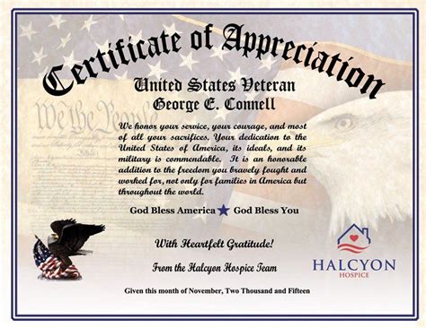 Veterans Appreciation Certificate Template New Military Veterans