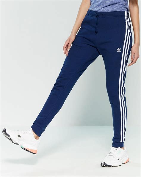 Adidas Cotton Dark Blue 3 Stripe Sweatpants Lyst