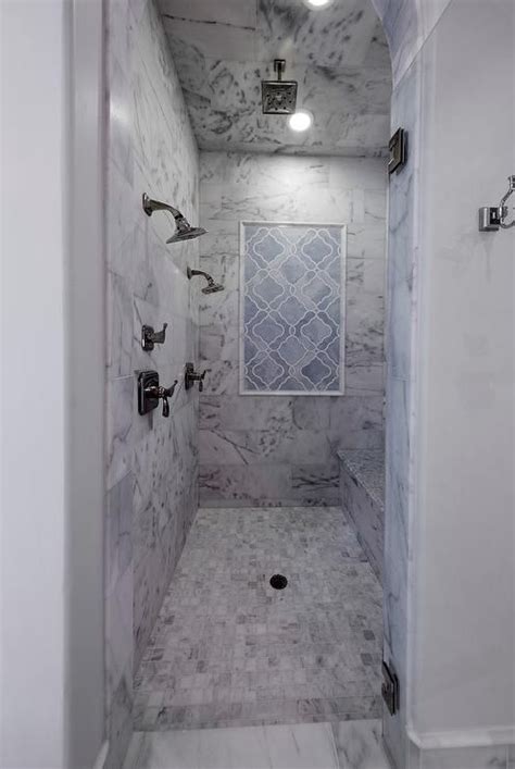 Coloring your walls like tile accent wall in bathroom, lighting choices and also must be in harmony with all the natural light that surrounds the space. Marble quatrefoil shower tiles | Shower accent tile ...