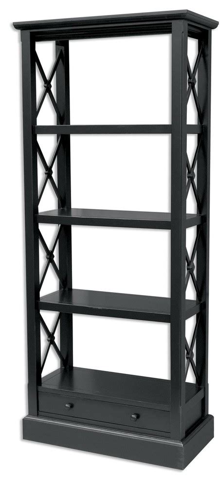 Trade Winds Bookcase Traditional Antique Cross Bar Black Painted
