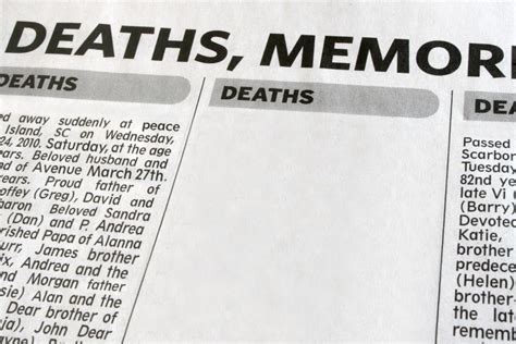 Unless the deceased one was significant to the community in some newspapers print two types of obit notices, one of which may be legally required: How to Write a Great Obituary - Funeral Basics