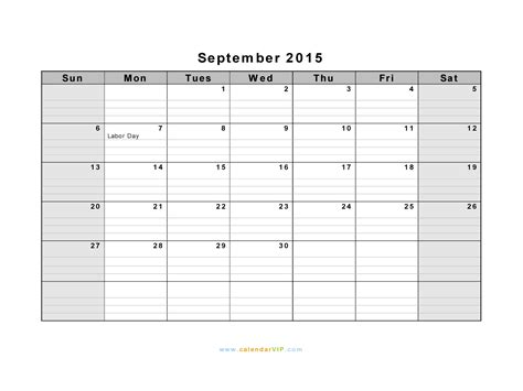 September 2015 Calendar Blank Printable Calendar Template In Pdf Word