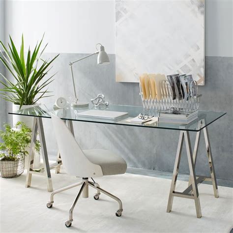 Natural wood table top with metal legs office desk. The Perfect Glass Top Desk for Our Home Office | Driven by ...