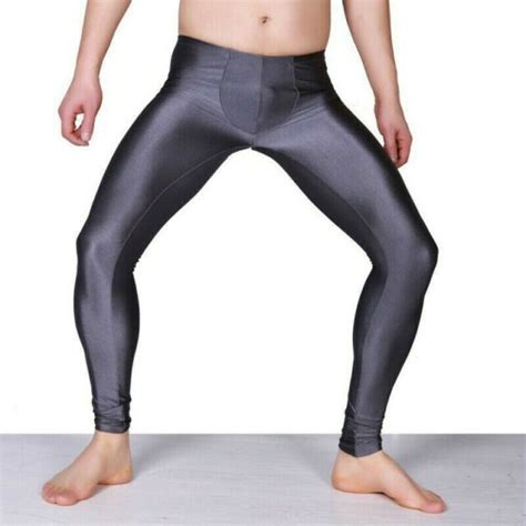 Men S Spandex Leggings Fitness Pants Stretch Low Waist Shiny Tight Gym Wear Slim Ebay