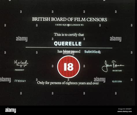 British 18 Certificate For Querelle Stock Photo Alamy