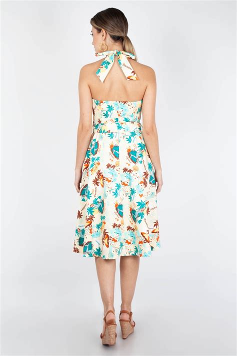 Ella Tropical Print Halter Dress Vintage Inspired Fashion And Accessories