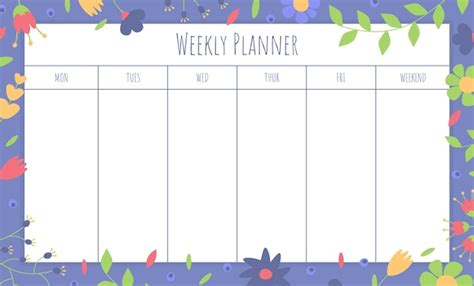 Premium Vector Cute Floral Weekly Planner With Flowers And Leaves In