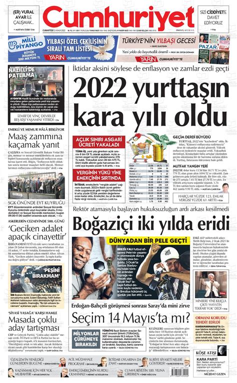 31 Aralık 2022 Tarihli Cumhuriyet Gazete Manşetleri