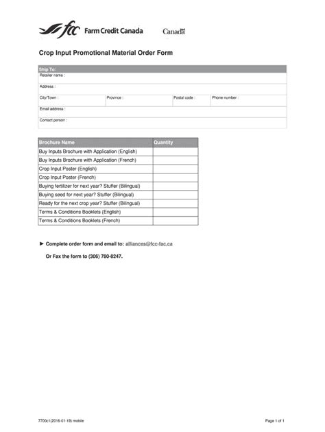 Crop Input Promotional Material Order Form Fcc Fac Fill Out And Sign