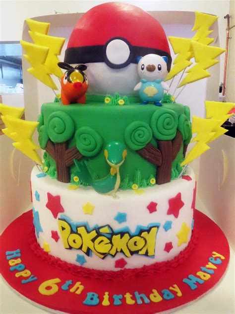 Pokemon Themed Birthday Cake Topped With Hand Modelled Pokeball