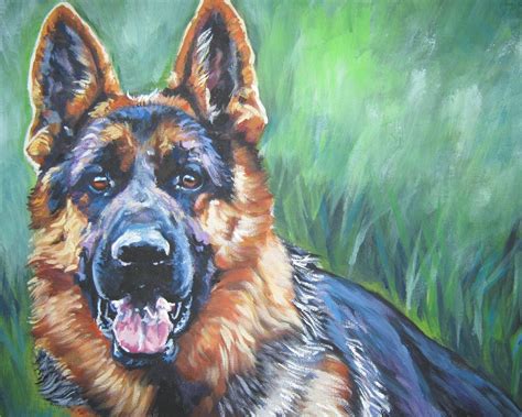 German Shepherd Portrait Canvas Print Painting 8x10 Dog Art