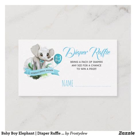 Baby Boy Elephant | Diaper Raffle Ticket Enclosure Card | Diaper raffle, Raffle, Diaper raffle ...