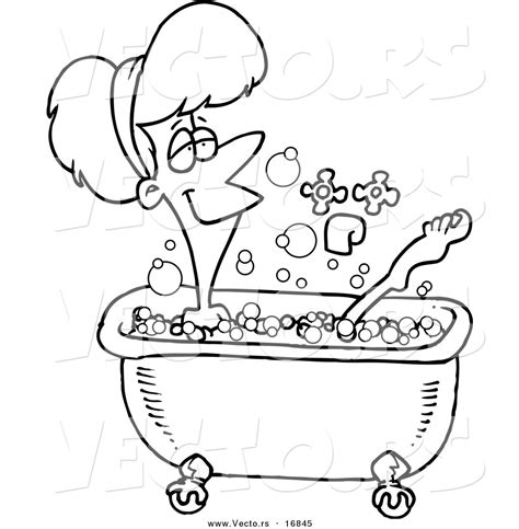 Vector Of A Cartoon Relaxed Woman Taking A Bath Coloring Page Outline By Toonaday 16845