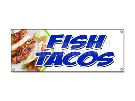 Fish Tacos Banner Sign Fried Grilled Fresh Tasty Guacamole