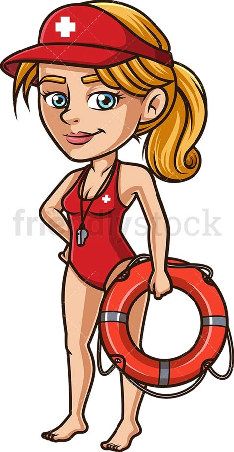 Female Lifeguard With Whistle Cartoon Vector Clipart Friendlystock