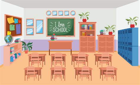 Classroom With Chalkboard Scene 2068997 Vector Art At Vecteezy