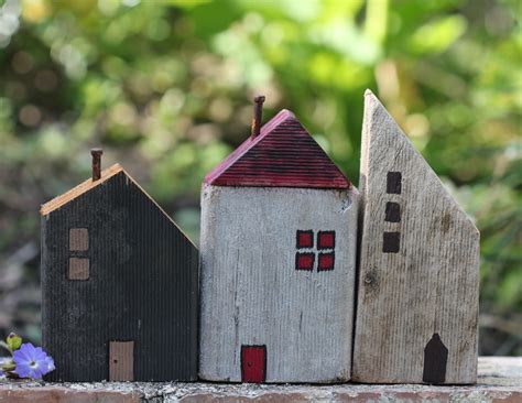 Little Wooden Houses Made From Scrap Wood Board Pieces Clay Houses