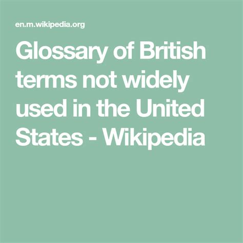 Glossary Of British Terms Not Widely Used In The United States