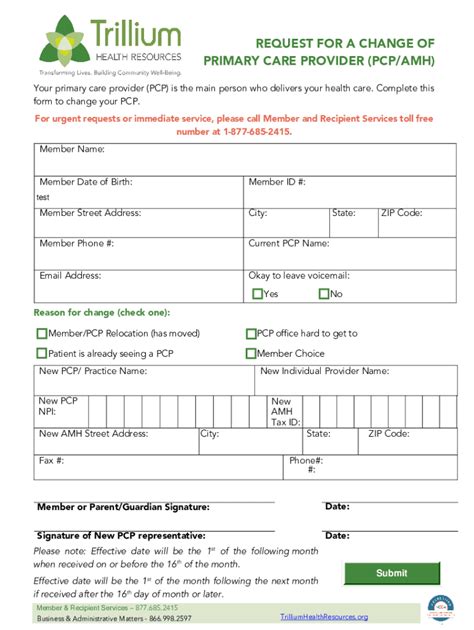 Fillable Online Member Primary Care Provider Pcp Change Request