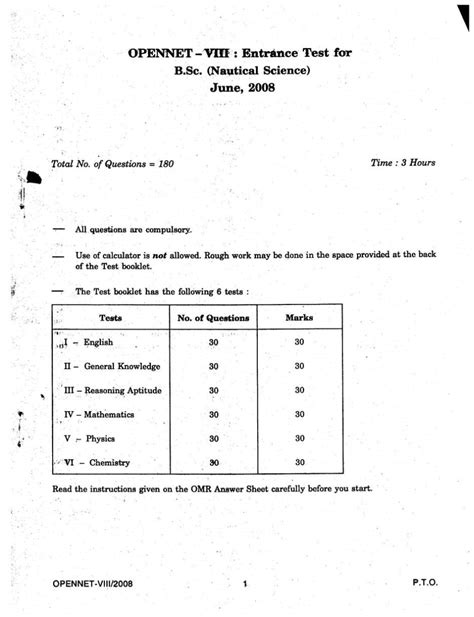 Ignou Bsc Nautical Science Entrance Exam Question Paper