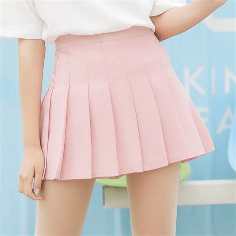 Harajuku High Waist Pleated Skirt Summer 2018 Women Mini Skirts Solid White Pink Black Korean