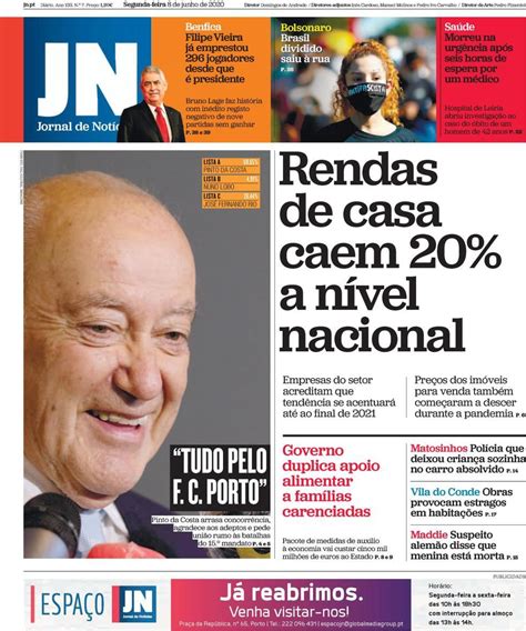 Capa Jornal De Notícias 8 Junho 2020 Capasjornaispt