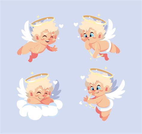 set of cute cupid angels in different poses valentines day 2677927 vector art at vecteezy
