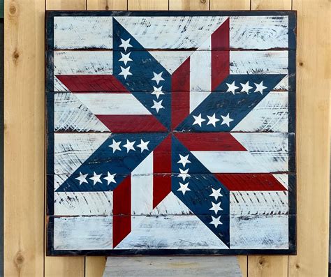 Barn Quilt Three Color Star Pattern Patriotic Americana Etsy In 2020